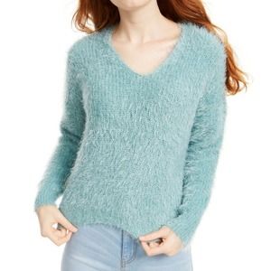 Freshman Juniors' Fuzzy V-Neck Sweater